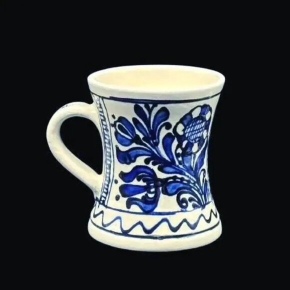 Korond Romania Other - Vintage Korond Hand Painted Romanian Folk Art Pottery Cobalt Blue/White Mug